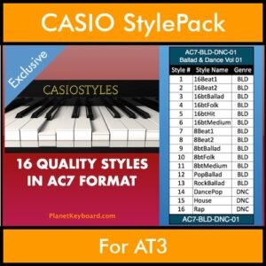 CasioStyles By PK Vol. 1  - Ballad and Dance - 16 Styles for CASIO AT3 in AC7 format