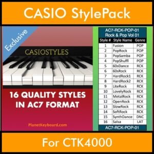 CasioStyles By PK Vol. 1 - Rock and Pop - 16 Styles for CASIO CTK4000 in AC7 format