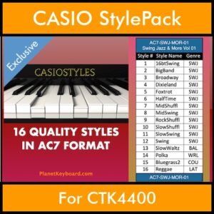 CasioStyles By PK Vol. 1  - Swing Jazz and More - 16 Styles for CASIO CTK4400 in AC7 format