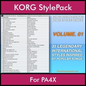 KORG International Song Styles By PK Vol. 1  - By PlanetKeyboard - 35 Song Styles for KORG PA4X in STY format