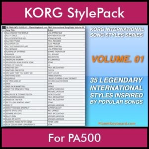 KORG International Song Styles By PK Vol. 1  - By PlanetKeyboard - 35 Song Styles for KORG PA500 in STY format