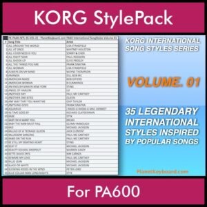 KORG International Song Styles By PK Vol. 1  - By PlanetKeyboard - 35 Song Styles for KORG PA600 in STY format