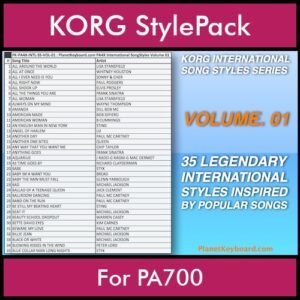 KORG International Song Styles By PK Vol. 1  - By PlanetKeyboard - 35 Song Styles for KORG PA700 in STY format