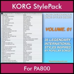 KORG International Song Styles By PK Vol. 1  - By PlanetKeyboard - 35 Song Styles for KORG PA800 in STY format