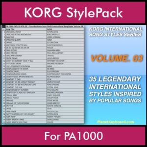 KORG International Song Styles By PK Vol. 3  - By PlanetKeyboard - 35 Song Styles for KORG PA1000 in STY format