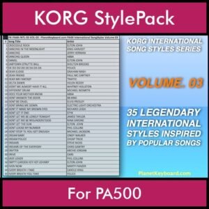 KORG International Song Styles By PK Vol. 3  - By PlanetKeyboard - 35 Song Styles for KORG PA500 in STY format