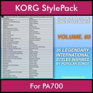 KORG International Song Styles By PK Vol. 3  - By PlanetKeyboard - 35 Song Styles for KORG PA700 in STY format