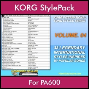 KORG International Song Styles By PK Vol. 4  - By PlanetKeyboard - 33 Song Styles for KORG PA600 in STY format