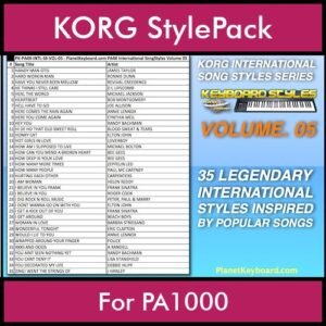 KORG International Song Styles By PK Vol. 5  - By PlanetKeyboard - 35 Song Styles for KORG PA1000 in STY format