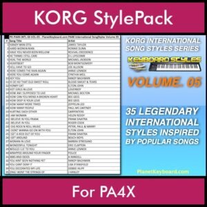 KORG International Song Styles By PK Vol. 5  - By PlanetKeyboard - 35 Song Styles for KORG PA4X in STY format