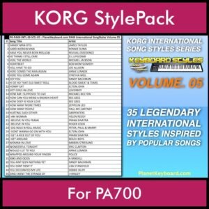 KORG International Song Styles By PK Vol. 5  - By PlanetKeyboard - 35 Song Styles for KORG PA700 in STY format