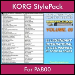 KORG International Song Styles By PK Vol. 5  - By PlanetKeyboard - 35 Song Styles for KORG PA800 in STY format