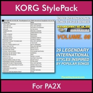 KORG International Song Styles By PK Vol. 8  - By PlanetKeyboard - 29 Song Styles for KORG PA2X in STY format