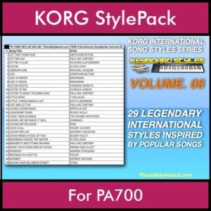 KORG International Song Styles By PK Vol. 8  - By PlanetKeyboard - 29 Song Styles for KORG PA700 in STY format