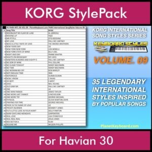 KORG International Song Styles By PK Vol. 9  - By PlanetKeyboard - 35 Song Styles for KORG Havian 30 in STY format