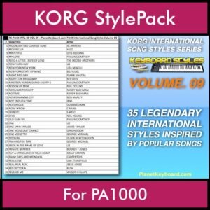 KORG International Song Styles By PK Vol. 9  - By PlanetKeyboard - 35 Song Styles for KORG PA1000 in STY format