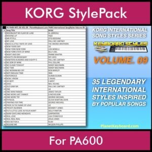 KORG International Song Styles By PK Vol. 9  - By PlanetKeyboard - 35 Song Styles for KORG PA600 in STY format