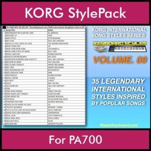 KORG International Song Styles By PK Vol. 9  - By PlanetKeyboard - 35 Song Styles for KORG PA700 in STY format