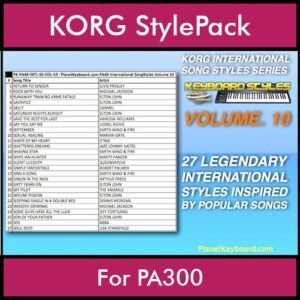 KORG International Song Styles By PK Vol. 10  - By PlanetKeyboard - 27 Song Styles for KORG PA300 in STY format