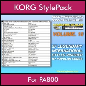 KORG International Song Styles By PK Vol. 10  - By PlanetKeyboard - 27 Song Styles for KORG PA800 in STY format