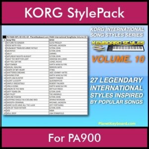 KORG International Song Styles By PK Vol. 10  - By PlanetKeyboard - 27 Song Styles for KORG PA900 in STY format