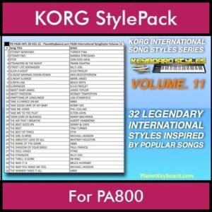 KORG International Song Styles By PK Vol. 11  - By PlanetKeyboard - 32 Song Styles for KORG PA800 in STY format