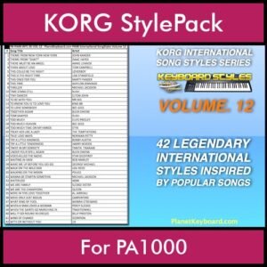 KORG International Song Styles By PK Vol. 12  - By PlanetKeyboard - 42 Song Styles for KORG PA1000 in STY format