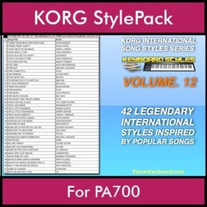 KORG International Song Styles By PK Vol. 12  - By PlanetKeyboard - 42 Song Styles for KORG PA700 in STY format