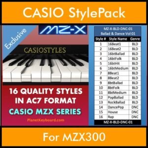 CasioStyles By PK Vol. 1  - Balland and Dance MZX - 16 Styles for CASIO MZX300 in AC7 format