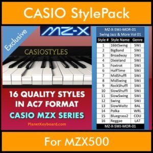 CasioStyles By PK Vol. 1  - Swing Jazz and More MZX - 16 Styles for CASIO MZX500 in AC7 format