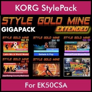 StyleGoldMine By PK Extended GIGAPACK Vol. 1  - Vol. 01 to Vol. 05 and BackToThe80s - 428 Styles / 21 Song Styles for KORG EK50CSA in STY format