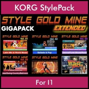 StyleGoldMine By PK Extended GIGAPACK Vol. 1  - Vol. 01 to Vol. 05 and BackToThe80s - 428 Styles / 21 Song Styles for KORG I1 in STY format