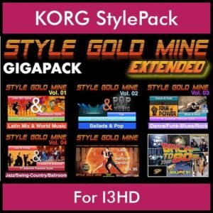 StyleGoldMine By PK Extended GIGAPACK Vol. 1  - Vol. 01 to Vol. 05 and BackToThe80s - 428 Styles / 21 Song Styles for KORG I3HD in STY format