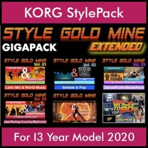 StyleGoldMine By PK Extended GIGAPACK Vol. 1  - Vol. 01 to Vol. 05 and BackToThe80s - 428 Styles / 21 Song Styles for KORG I3 Year Model 2020 in STY format