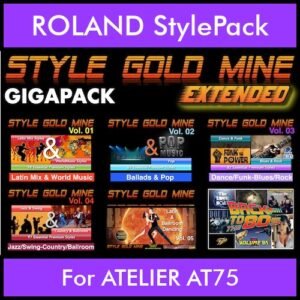 StyleGoldMine By PK Extended GIGAPACK Vol. 1  - Vol. 01 to Vol. 05 and BackToThe80s - 428 Styles / 21 Song Styles for ROLAND ATELIER AT75 in STL format