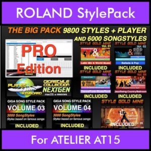 The BIG Pack By PK Incl. GSC NEXTGEN PRO 9800 Styles With Style Player Vol. 1  - 15800 Styles Splitted into - 9800 Styles and 6000 Song Styles for ROLAND ATELIER AT15 in STL format