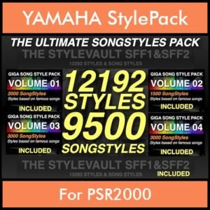 The Ultimate Song Style Pack By PK GIGAPACK SONGSTYLES Vol. 1  - 21692 Styles Splitted into - 12192 Styles and 9500 Song Styles for YAMAHA PSR2000 in STY format